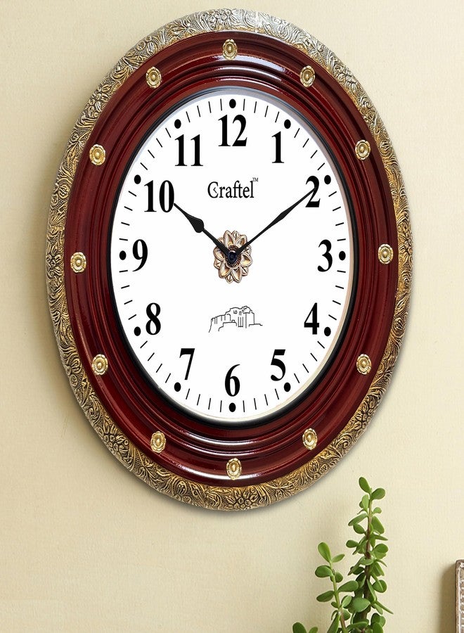 CRAFTEL Antique Silent Hand-Carved Dial Wall Clock for Home Living Room Hall | Handcrafted Round Shape Antique Stylish Diwar Ghadi, Clock with English Numerals 18 Inch Maroon Gold (12 Month Warranty) - Image 1